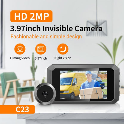 1080P Smart Digital Door Viewer With Night Vision - 3.97 Inch Wide Angle - Grey
