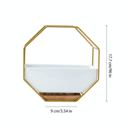 Geometric Wall Hanging Table with Bamboo Support and Iron Frame for Succulents - Black