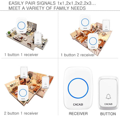 Wireless Waterproof Music Doorbell - 1 To 1 Battery Type - White
