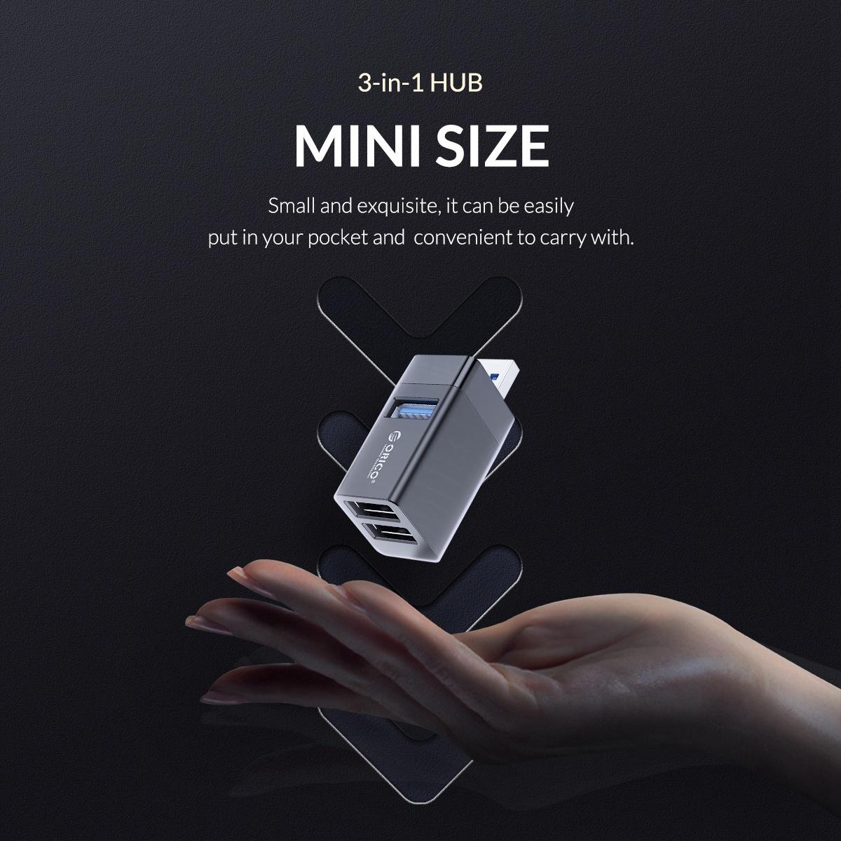 3-In-1 Usb Aluminum Mini Hub Adapter - Gray