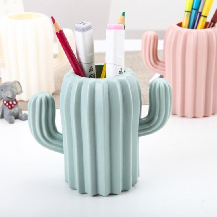 Cactus-shaped Vase Creative Desktop Pen Holder for Home Decor - Green