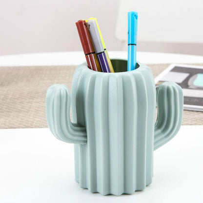 Cactus-shaped Vase Creative Desktop Pen Holder for Home Decor - Green