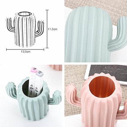 Cactus-shaped Vase Creative Desktop Pen Holder for Home Decor - Green