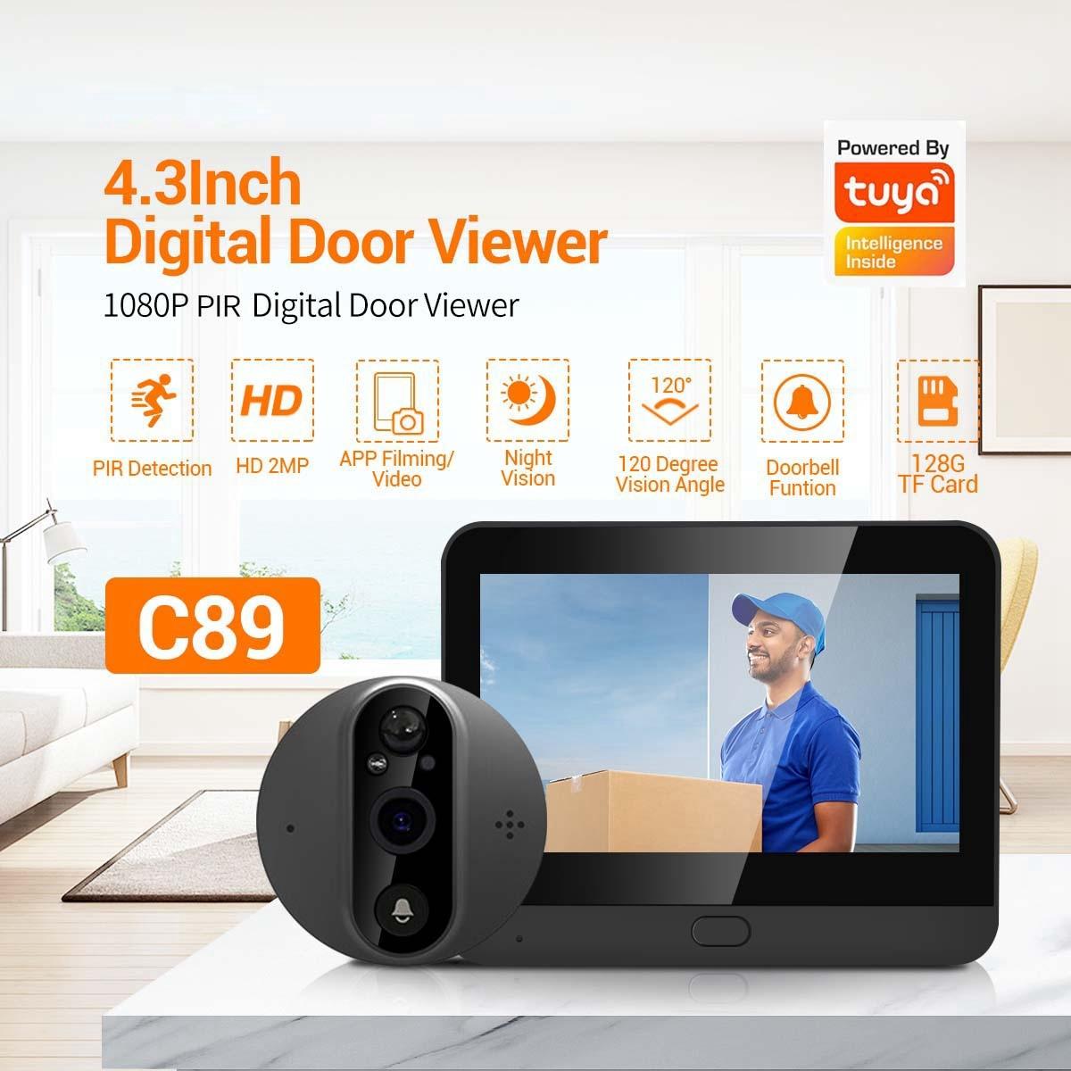 Smart Digital Door Viewer With 1080P Resolution Wide Angle Pir & Night Vision - Silver
