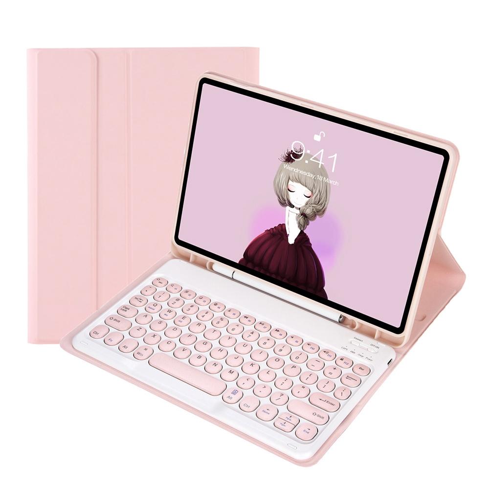 Detachable Bluetooth Keyboard Leather Case For Ipad Air 4 / 5 - Candy Colour Skin Texture - 10.9 Inch - Pink