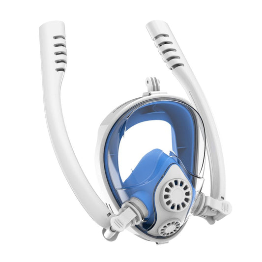 Full Dry Silicone Diving Mask for Water Sports and Gopro Hero11 - White Blue