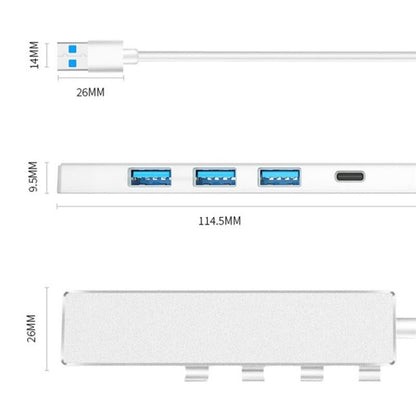 Usb 3.0 Type-C + 4-Port Hub For Laptop Expansion - Silver