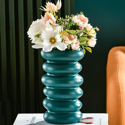 Imitation Glaze Porcelain Spiral Vase for Wet & Dry Flower Arrangements - White