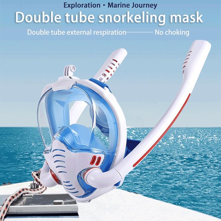 Full Dry Silicone Diving Mask for Adults - Double Tube - Black/Blue