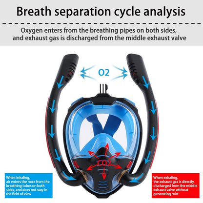 Full Dry Silicone Diving Mask for Adults - Double Tube - Black/Blue