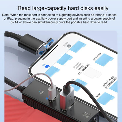 8 Pin To Type-C Rj45 Usb-A Hub Converter - Silver