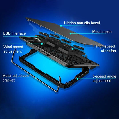 Silent Six-fan Cooling Holder for Notebook Computers - Dazzling Red