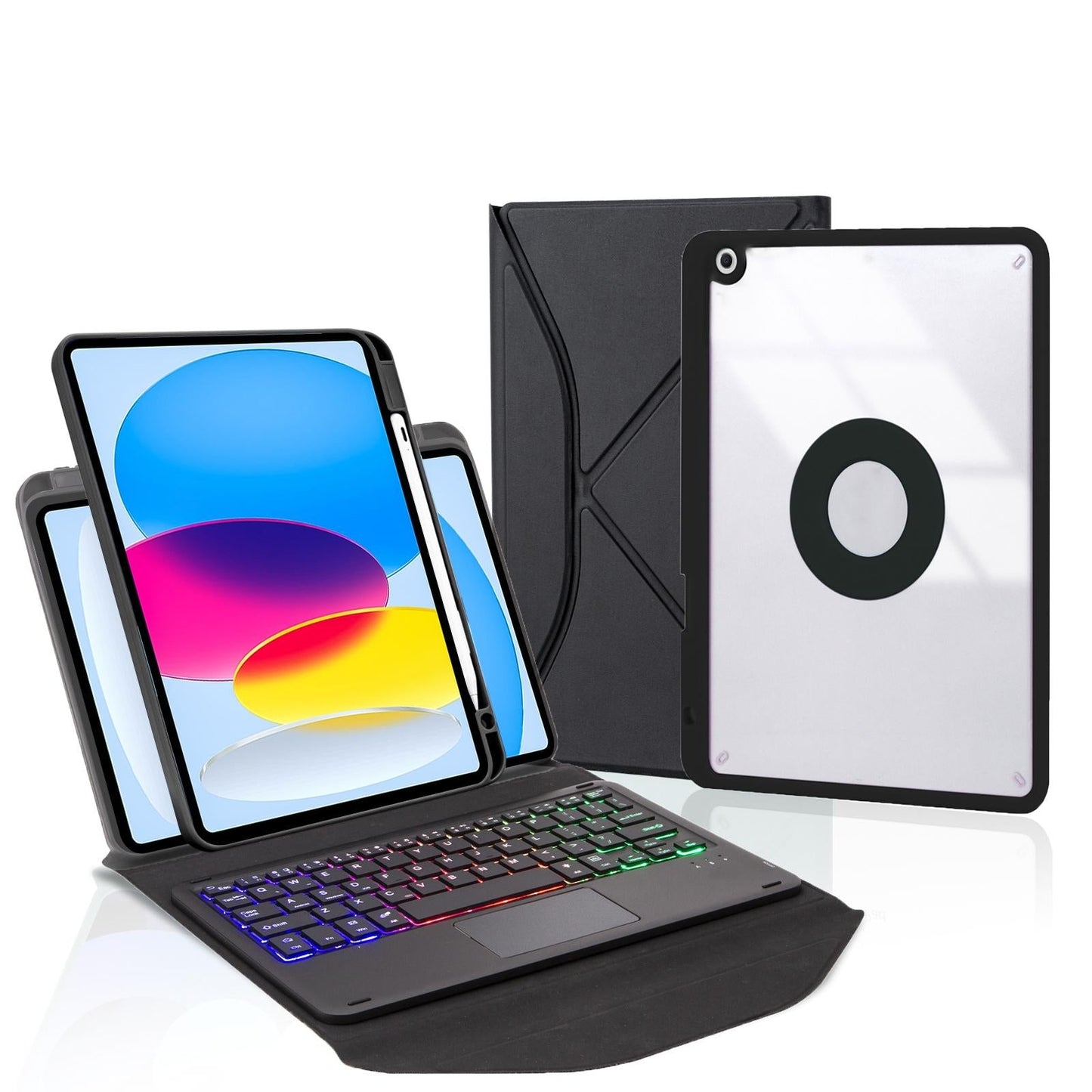 Touchpad Bluetooth Keyboard Leather Tablet Case With Pen Slot And Backlight - Pink