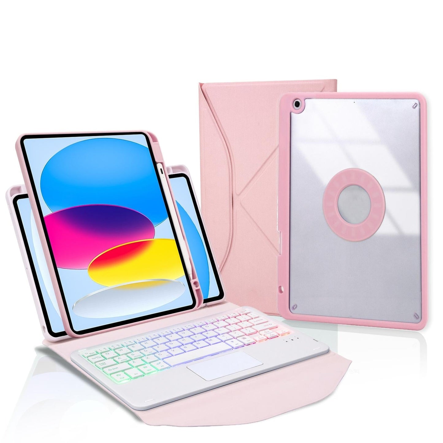 Touchpad Bluetooth Keyboard Leather Tablet Case With Pen Slot And Backlight - Pink