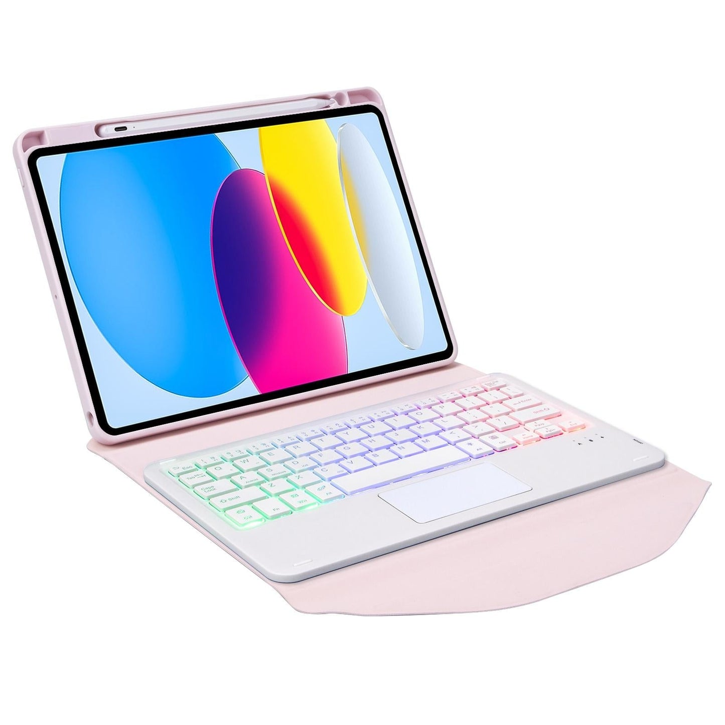 Touchpad Bluetooth Keyboard Leather Tablet Case With Pen Slot And Backlight - Pink