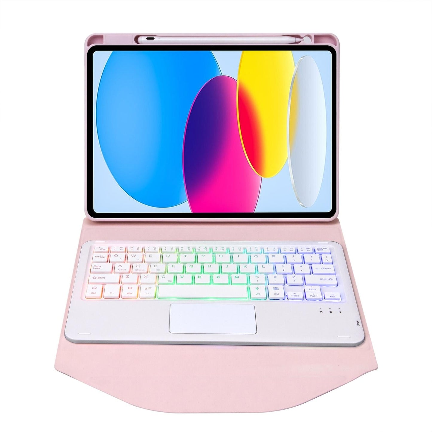 Touchpad Bluetooth Keyboard Leather Tablet Case With Pen Slot And Backlight - Pink