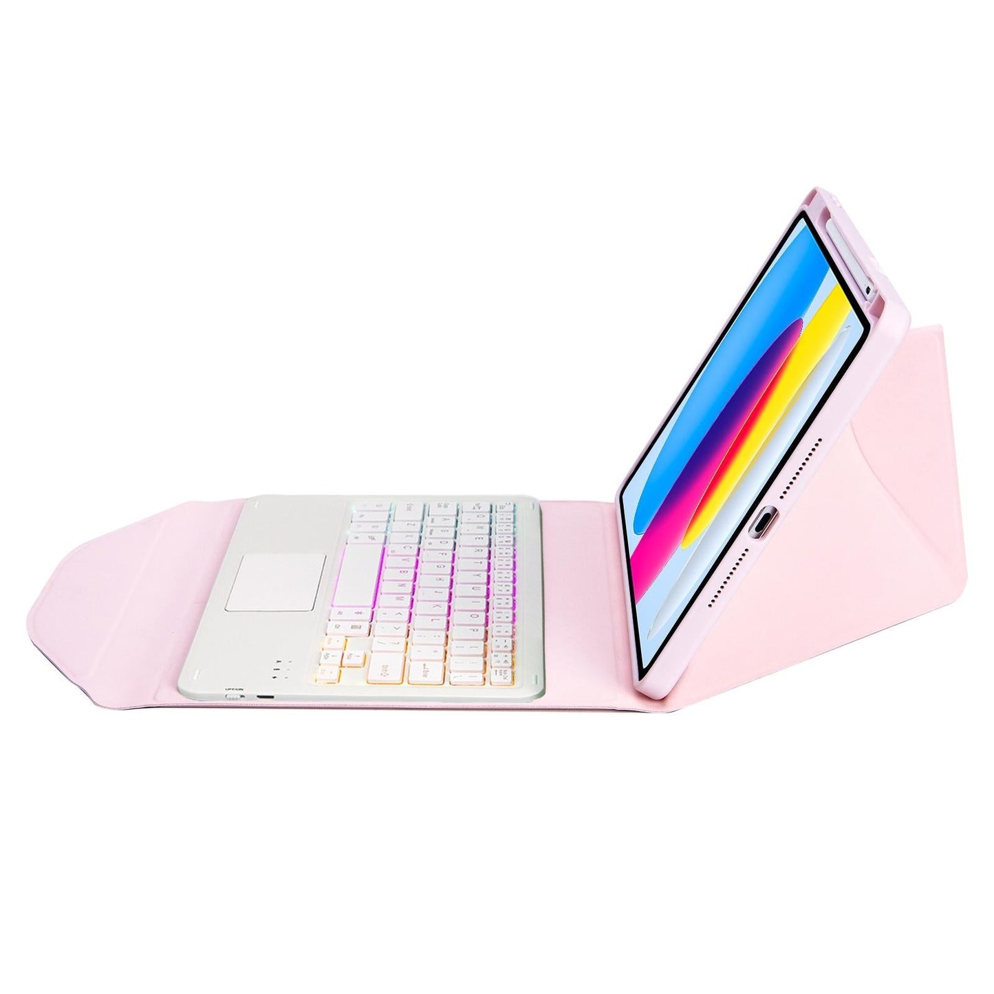 Touchpad Bluetooth Keyboard Leather Tablet Case With Pen Slot And Backlight - Pink