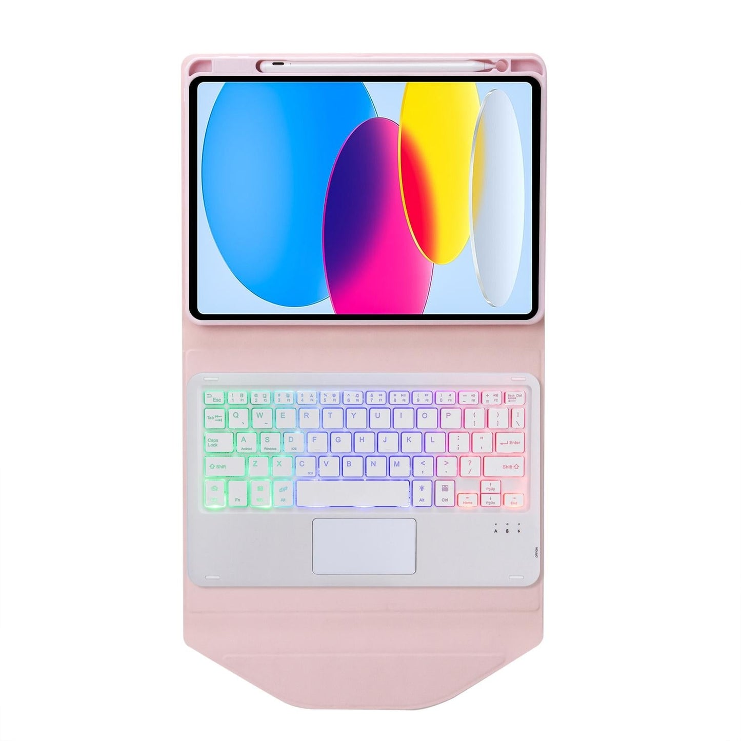 Touchpad Bluetooth Keyboard Leather Tablet Case With Pen Slot And Backlight - Pink