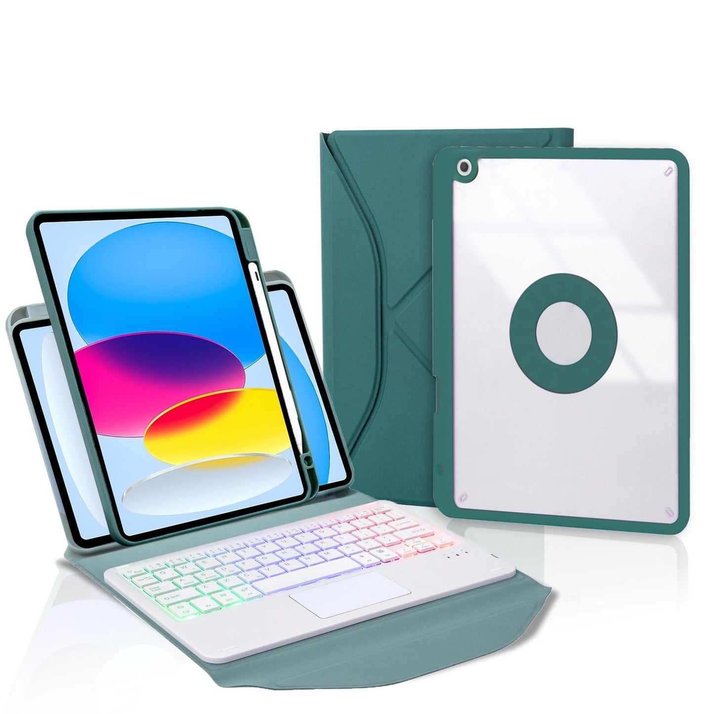 Touchpad Bluetooth Keyboard Leather Tablet Case With Pen Slot And Backlight - Pink