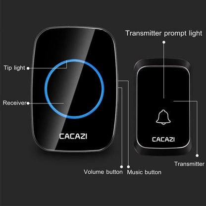Wireless Waterproof Doorbell Cacazi A06 Dc 1 To 2 Battery Smart Home - Black