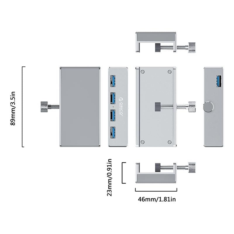 Aluminum 4-Port Usb3.0 Clip Hub Black - Sya00669801B
