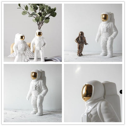Spacewalker Ceramic Vase with Dried Flowers - Tabletop Decor Tool - Gold