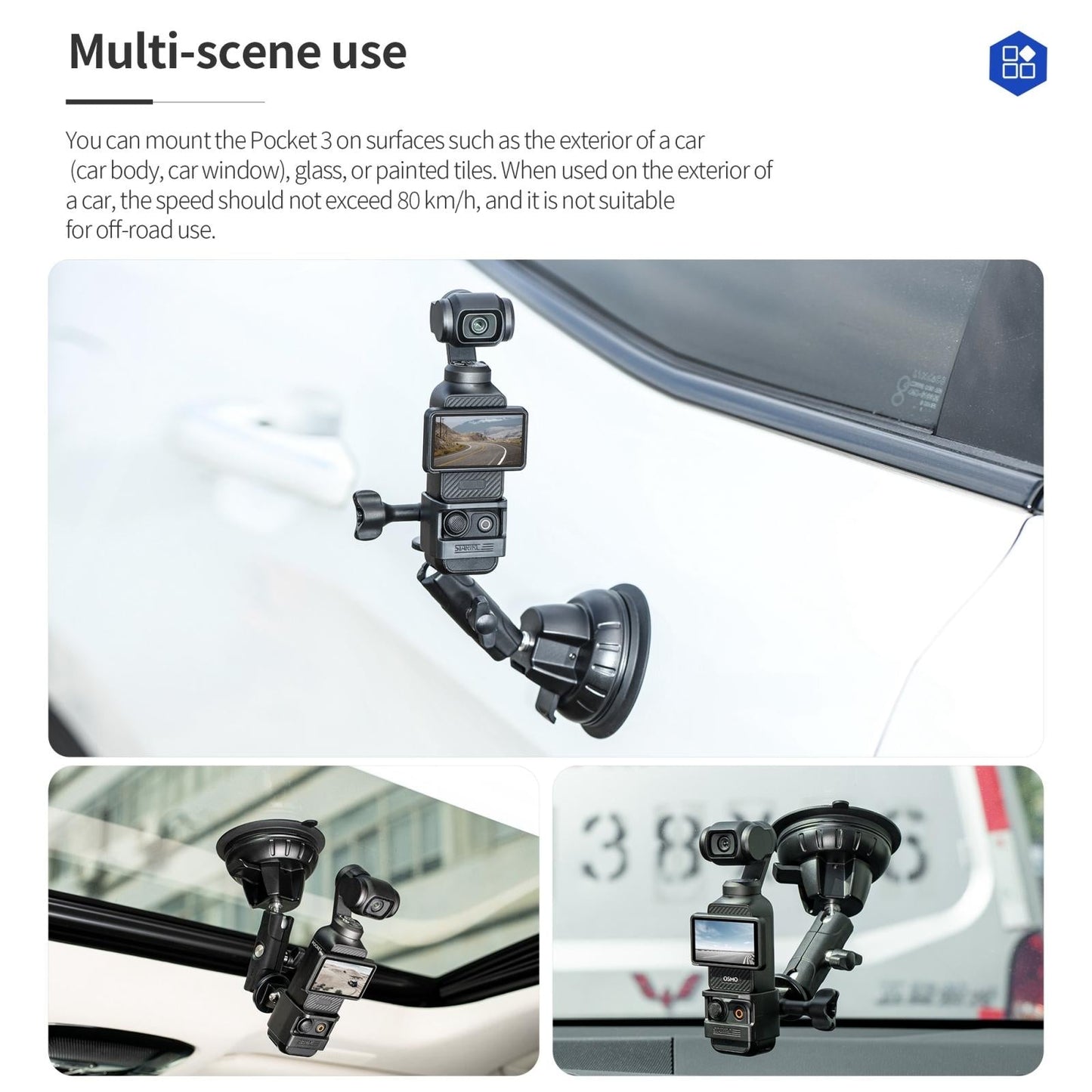 3 Suction Cup Holder For Dji Osmo Pocket Black