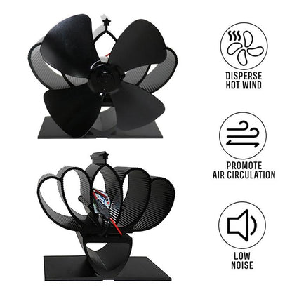 High Temperature 4-blade Heat Powered Stove Fan for Fireplaces - Black