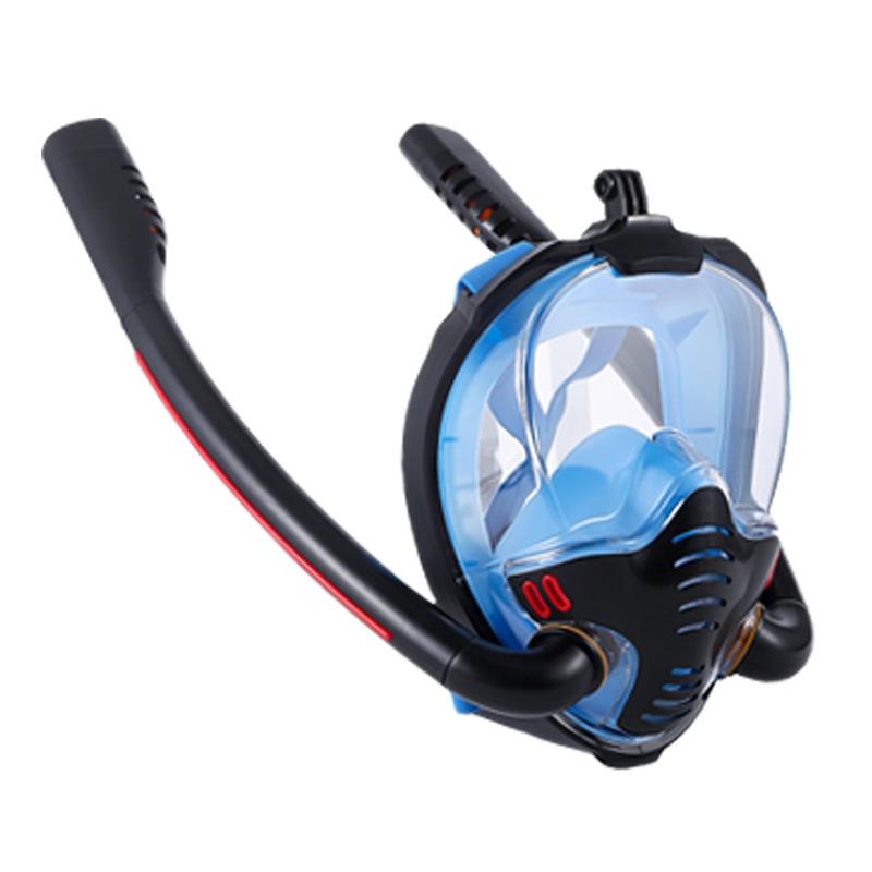 Full Dry Silicone Snorkel Mask for Adults - Double Tube Size l / Xl - Black/Blue
