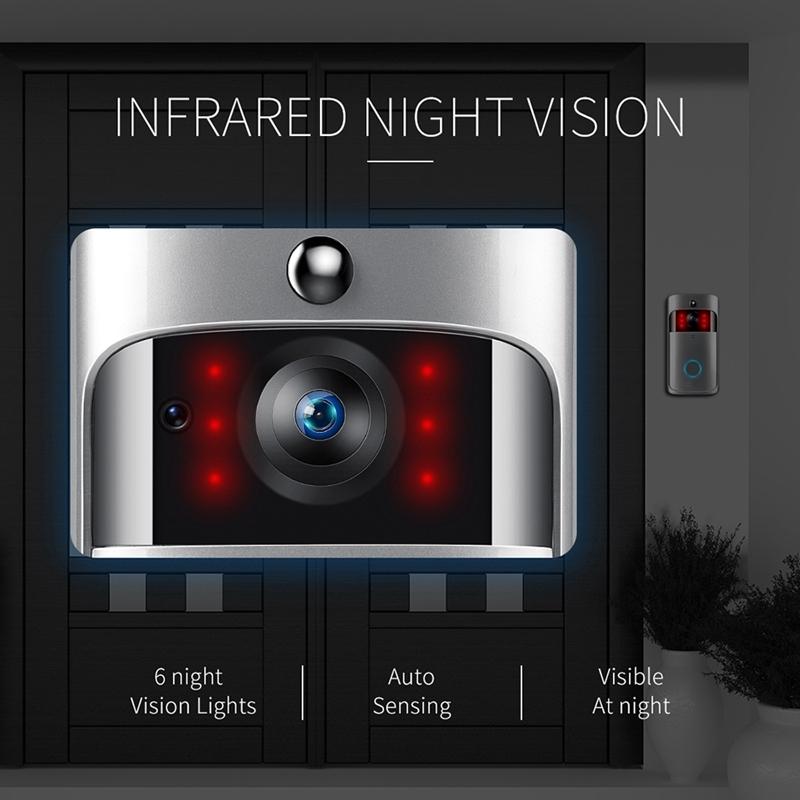 Smart Wifi Video Doorbell With Night Vision & Wide-Angle Camera - 720P Low Power Mobile Remote - Black