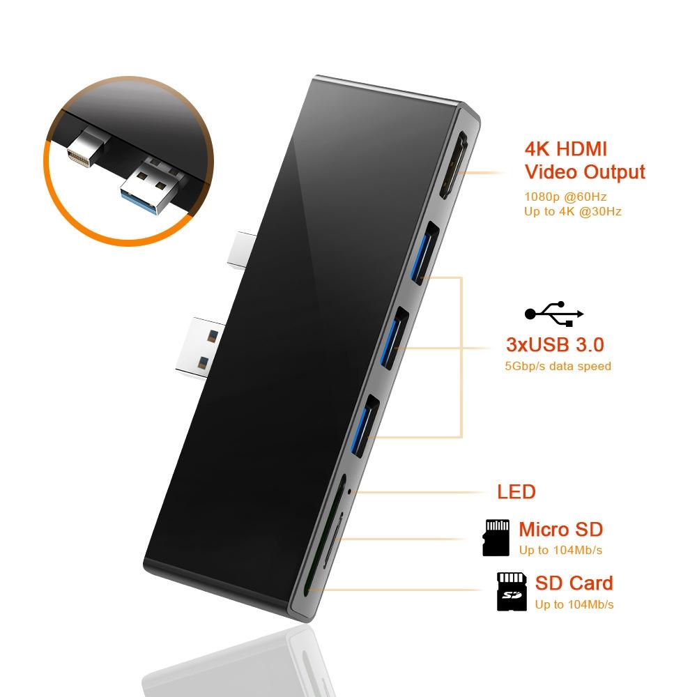 3-Port Usb 3.0 + Hdmi + Sd / Tf Card Reader Hub With 4K Hdmi Adapter