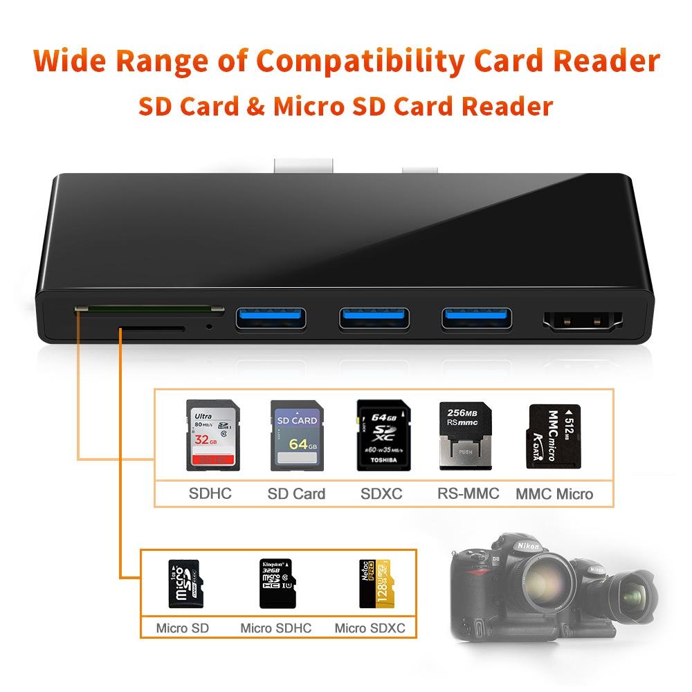 3-Port Usb 3.0 + Hdmi + Sd / Tf Card Reader Hub With 4K Hdmi Adapter
