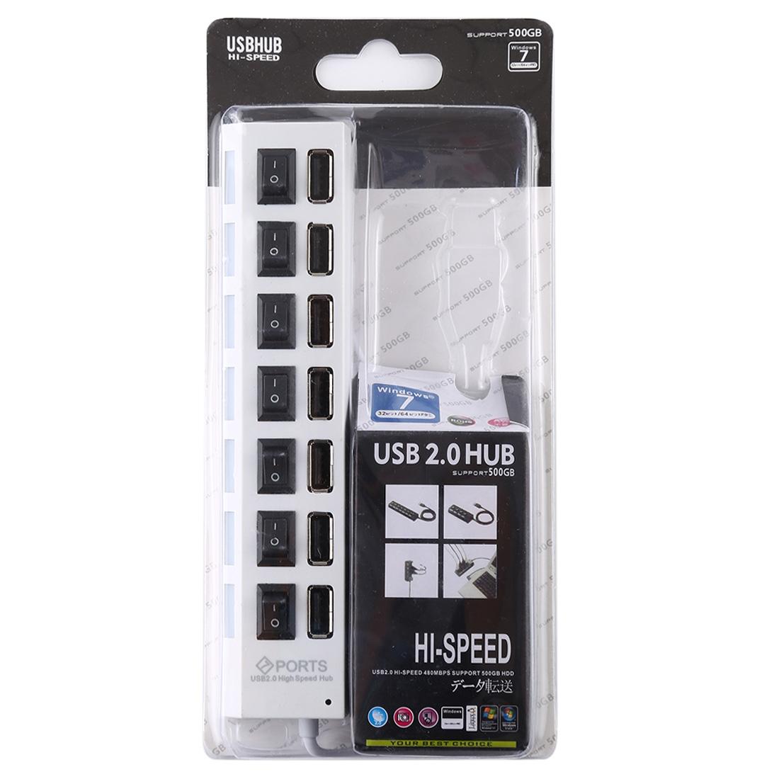 7-Port Usb Hub With High Speed 480Mbps On / Off Switch & 7 Leds - Black