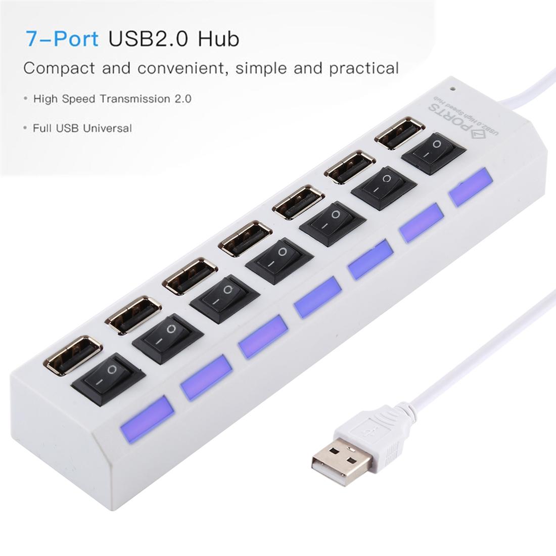 7-Port Usb Hub With High Speed 480Mbps On / Off Switch & 7 Leds - Black