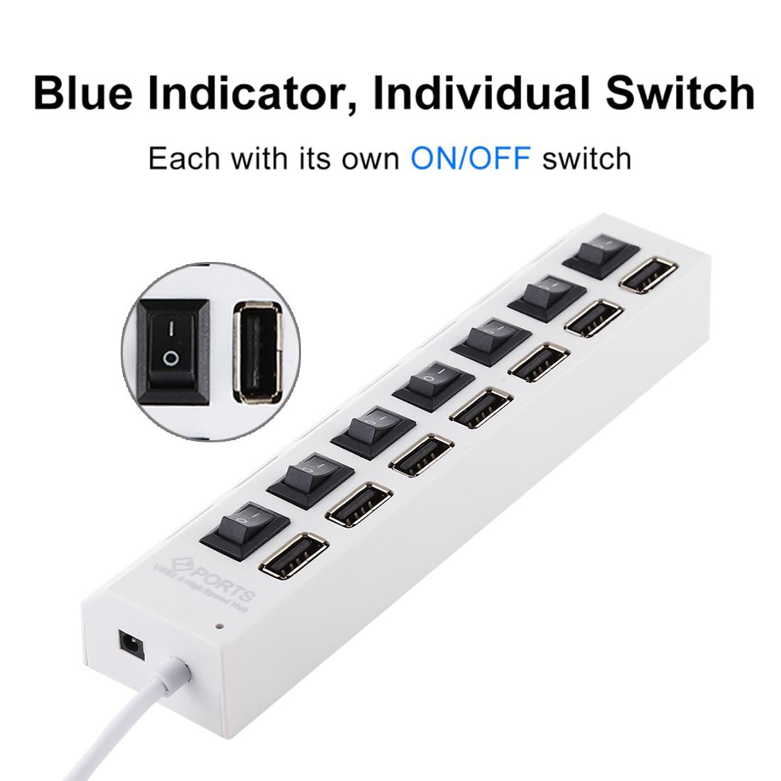 7-Port Usb Hub With High Speed 480Mbps On / Off Switch & 7 Leds - Black