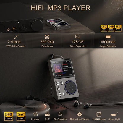 2.4 Inch Hifi Bluetooth Music Player Dsd256 Mastering Sound Quality 16Gb+16Gb Memory - Black - 16Gb+16Gb
