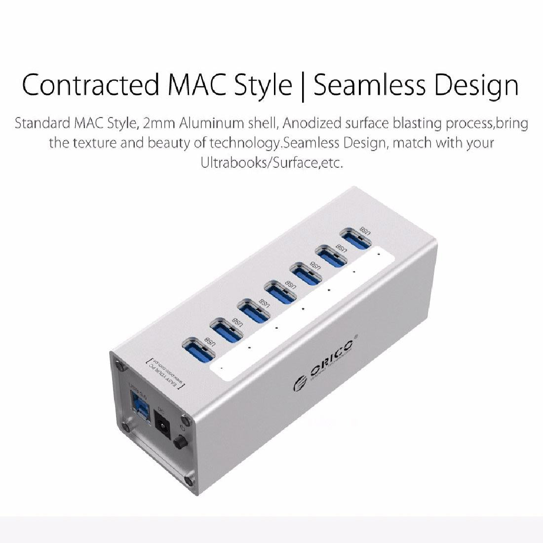 7-Port Aluminum Usb 3.0 Hub For Laptops - Black