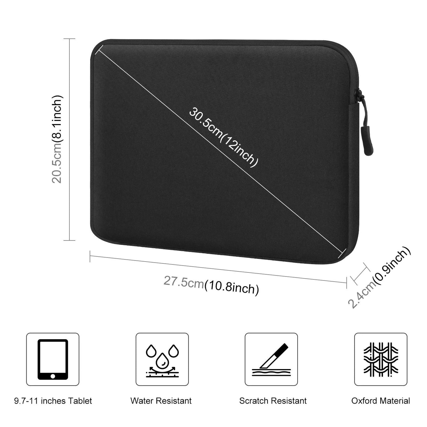 11 Tablet Sleeve Briefcase for 9.7-11.0 Tablets - Zipper Closure - Black