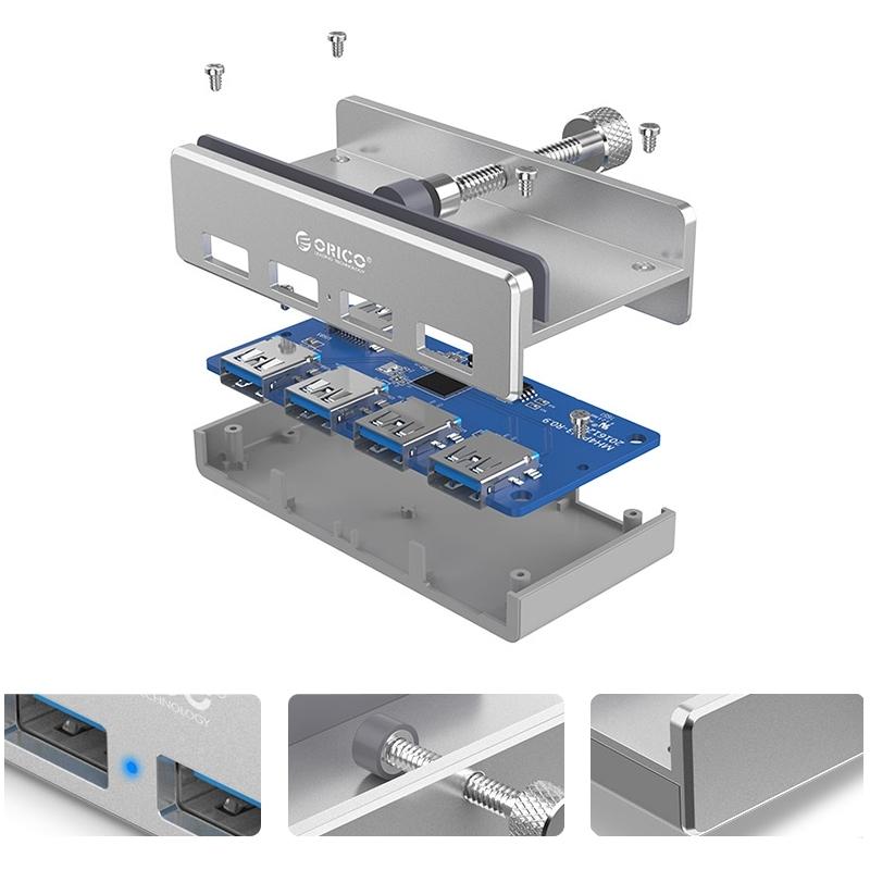 Aluminum 4-Port Usb 3.0 Clip Hub With 1M Cable - Pc1123B