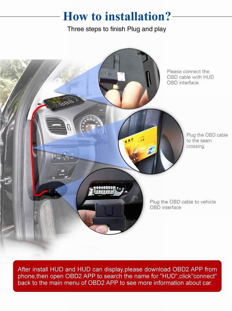 5.5 Inch Bluetooth Car Hud System Speed Fuel Alarm Black