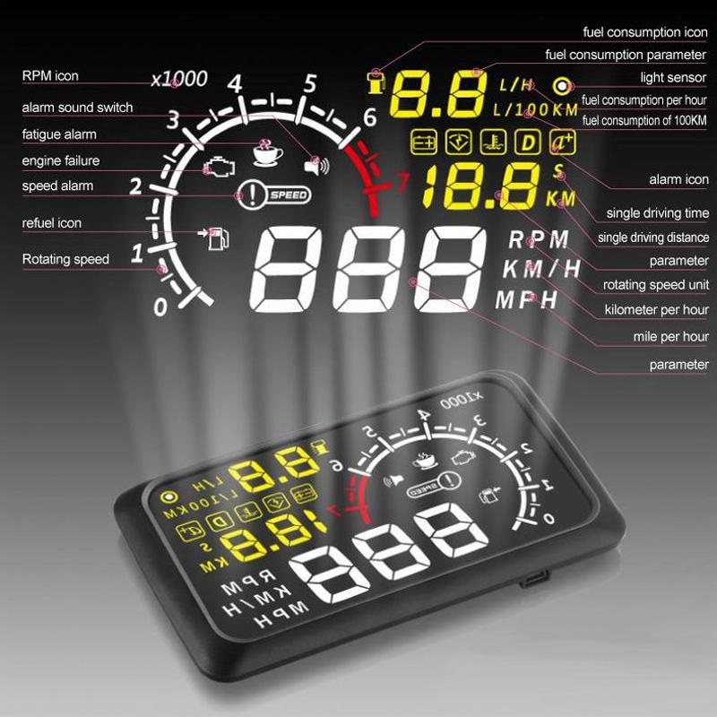 5.5 Inch Bluetooth Car Hud System Speed Fuel Alarm Black