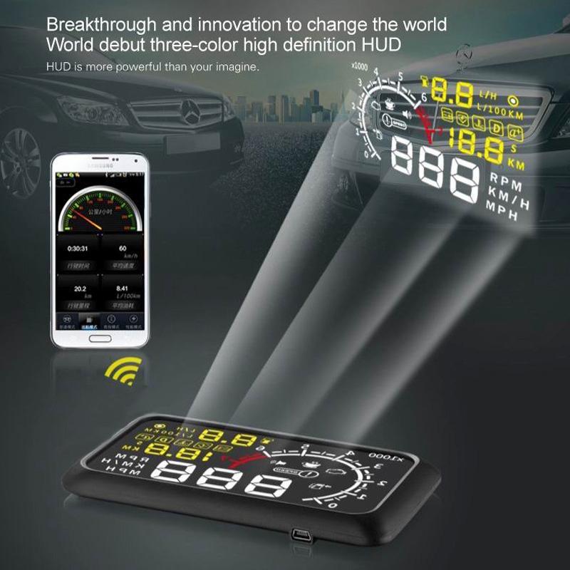 5.5 Inch Bluetooth Car Hud System Speed Fuel Alarm Black