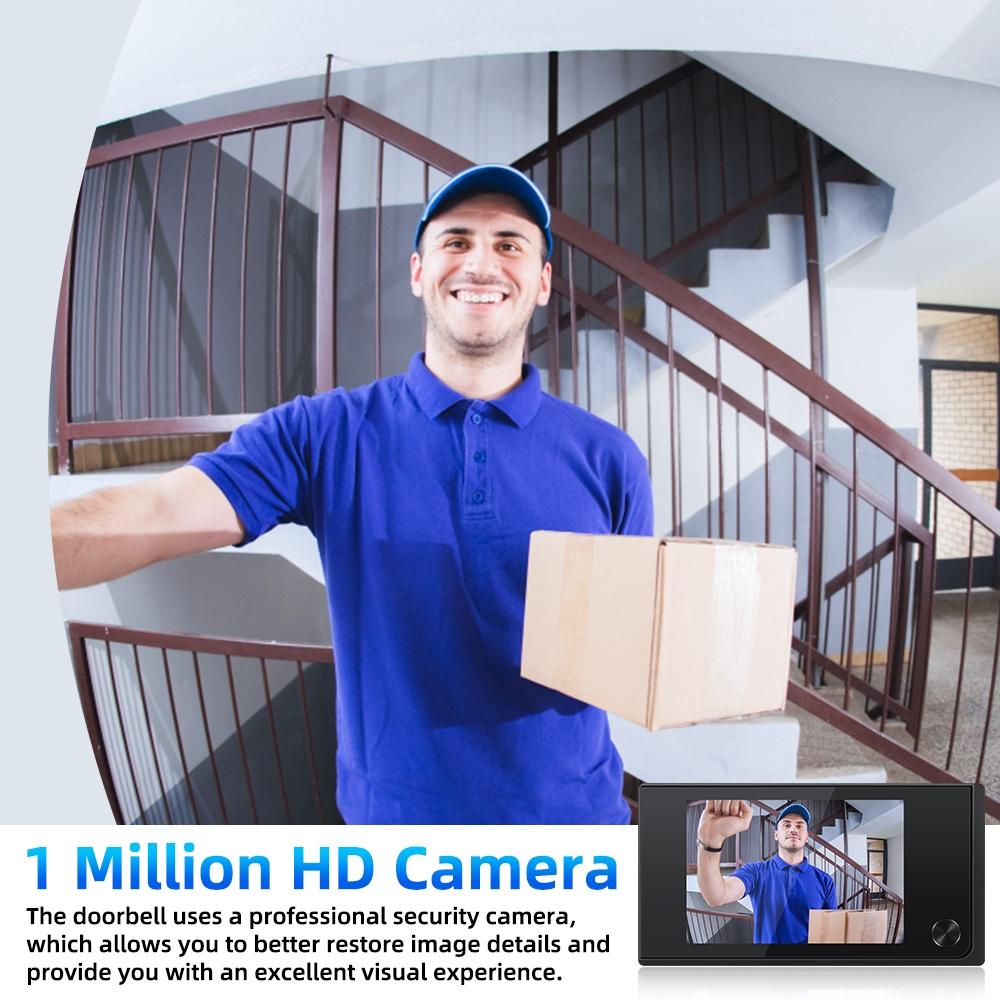 2.0Mp Digital Peephole Door Viewer With 3.5 Screen - Black