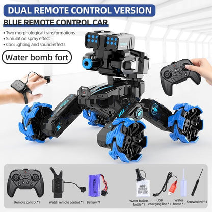 Remote Control Water Bomb Car - Dual Control Four-wheel Battle Blooming Tire Spray - Green