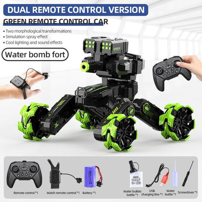 Remote Control Water Bomb Car - Dual Control Four-wheel Battle Blooming Tire Spray - Green