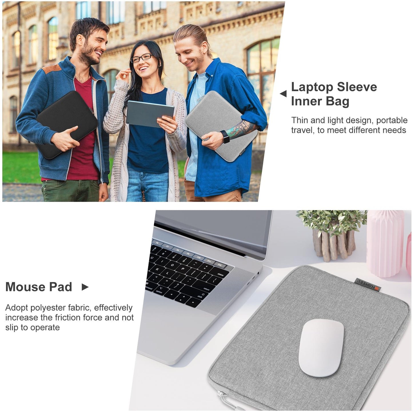 13 Laptop Sleeve Briefcase for 12.5-13.5 Laptops - Zipper Closure - Black