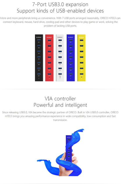 7-Port Usb 3.0 Desktop Hub With 1M Cable