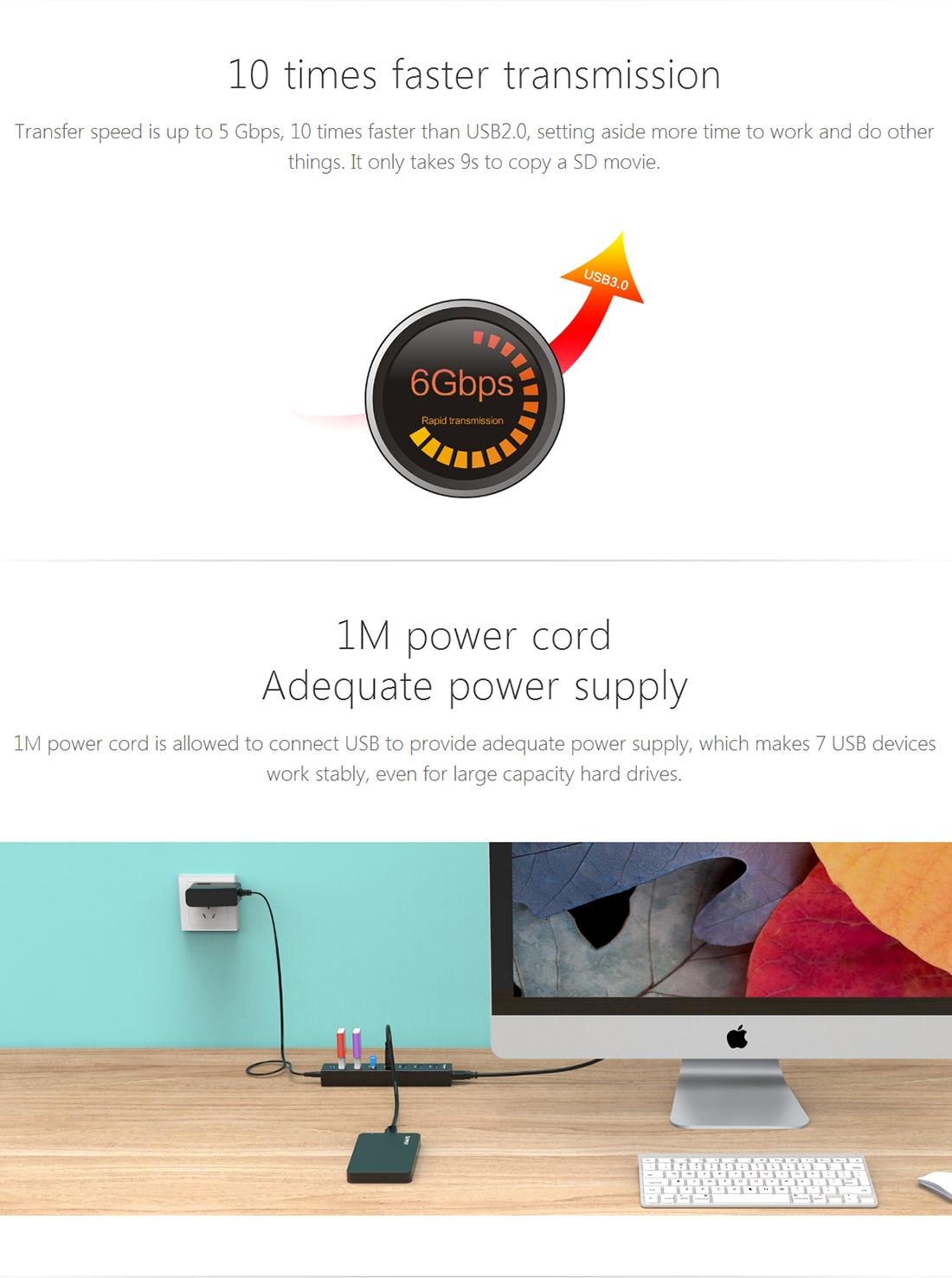 7-Port Usb 3.0 Desktop Hub With 1M Cable