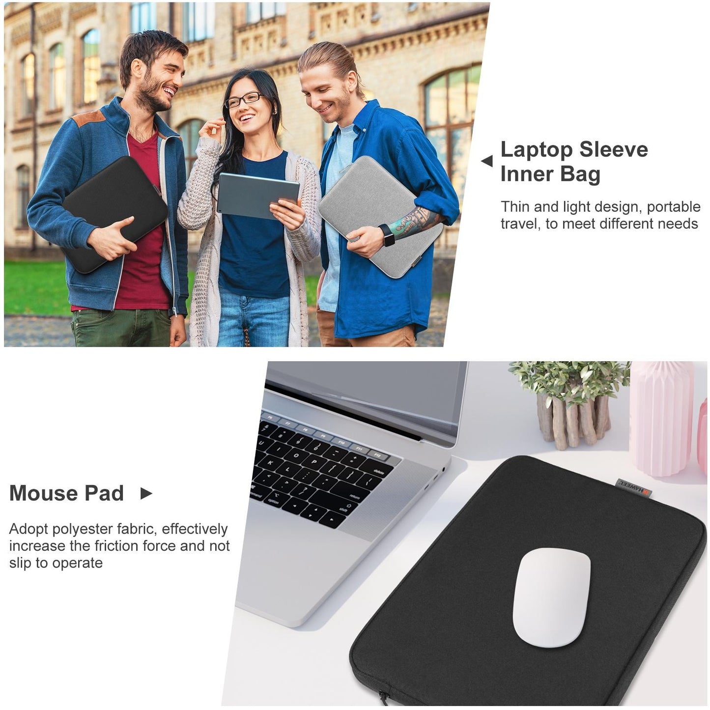 14-15 Inch Laptop Sleeve Briefcase Bag with Zipper - Black