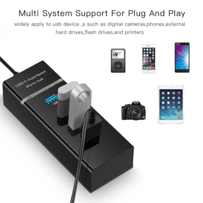 4-Port Usb 3.0 Hub With Led Super Speed 5Gbps - Black